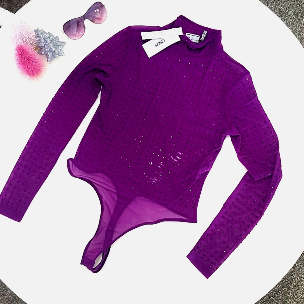NWT Asos bodysuit mockneck, rhinestones